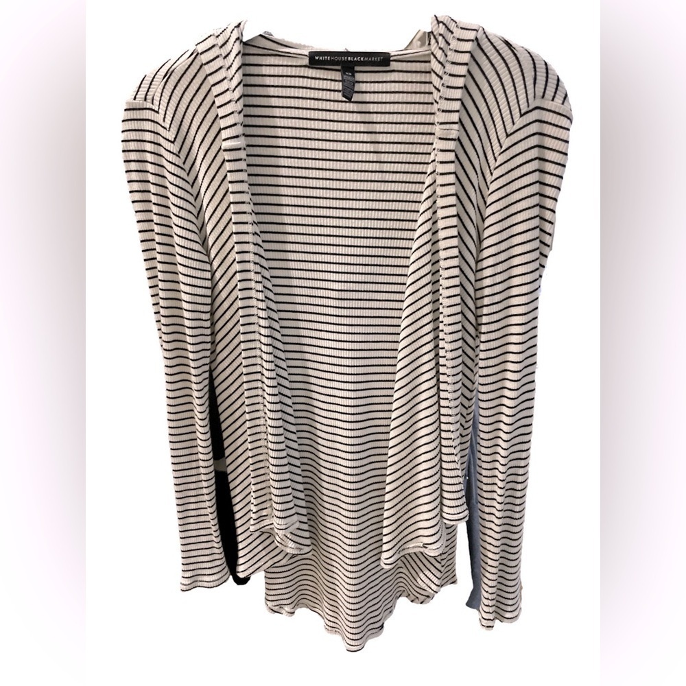 WHBM Open Front Ribbed Hooded Striped Waterfall Cardigan Women’s Size CS ➰